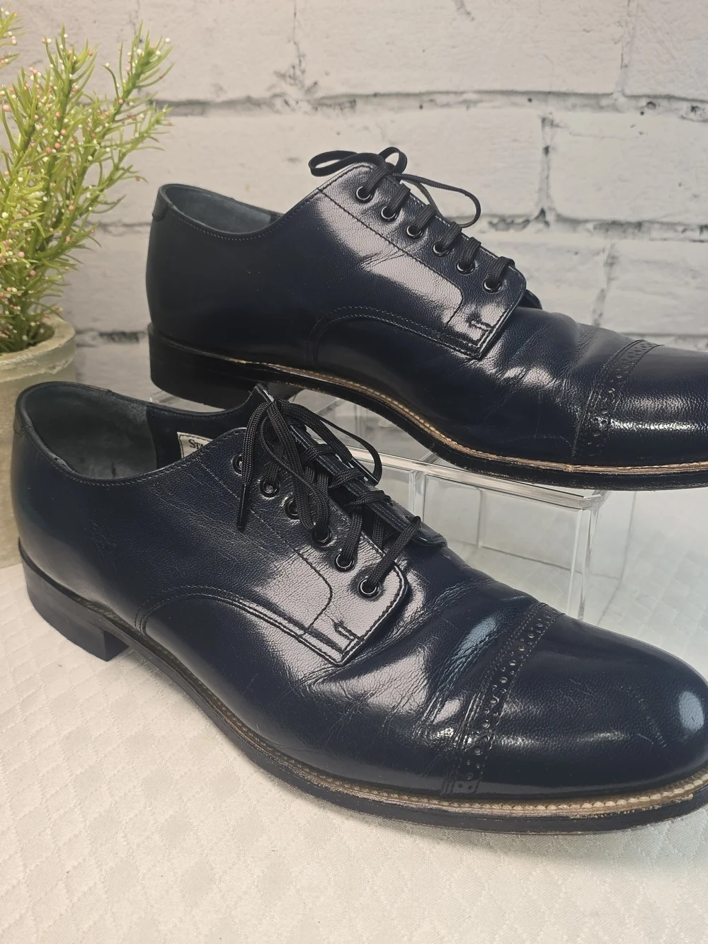 STACEY ADAMS MADISON CAP TOE OXFORD KIDSKIN NAVY LEATHER LACE UP DERBY MENS 10.5